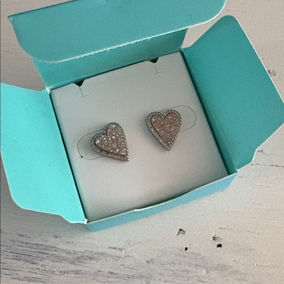 Origami Owl Jewelry - Origami Owl SILVER + ROSE QUARTZ HEART Earrings